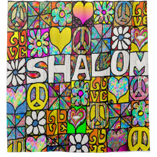 Retro 60s Psychedelic Shalom LOVE Shower Curtain