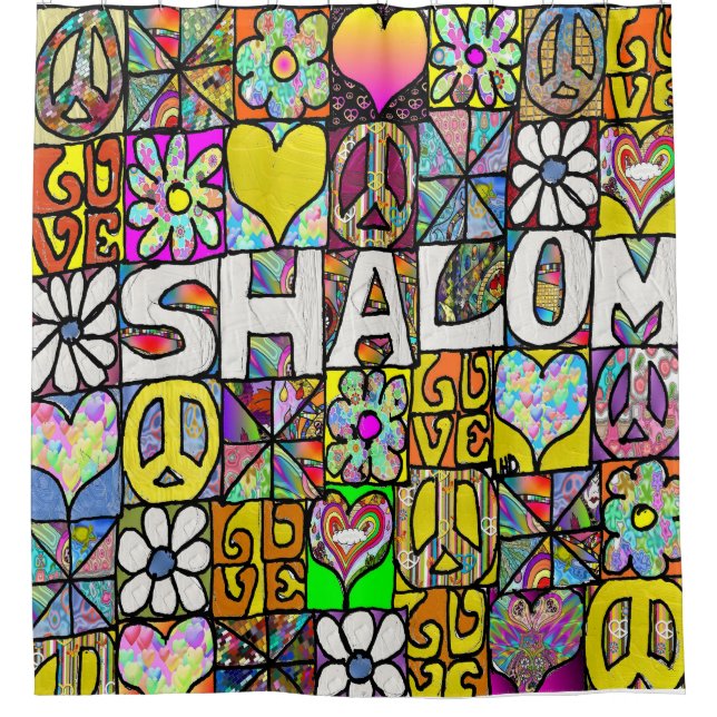 Retro 60s Psychedelic Shalom LOVE  Shower Curtain (Front)