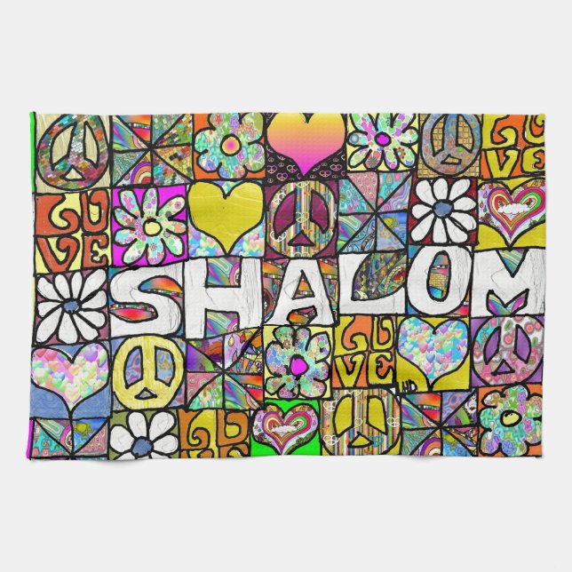 Retro 60s Psychedelic Shalom LOVE Tea Towel (Horizontal)
