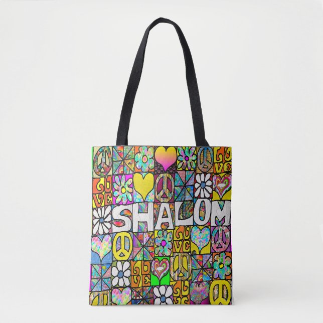 Retro 60s Psychedelic Shalom LOVE Tote Bag (Front)