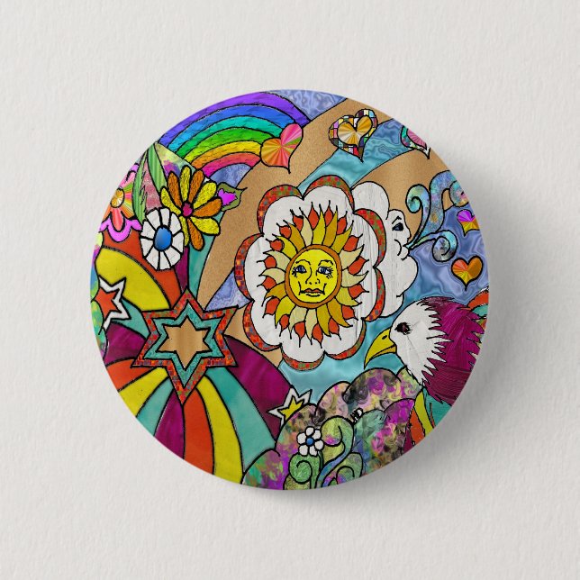 Retro 60s Psychedelic Sunshine Eagle Apparel Gifts 6 Cm Round Badge (Front)