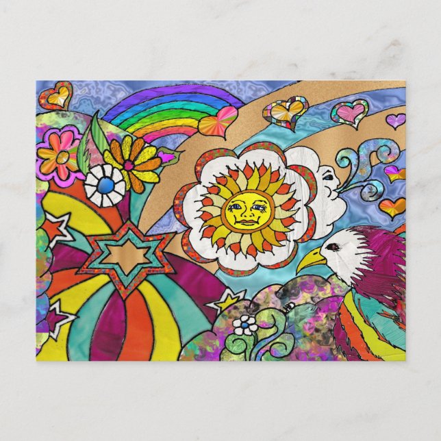 Retro 60s Psychedelic Sunshine Eagle Apparel Gifts Postcard (Front)