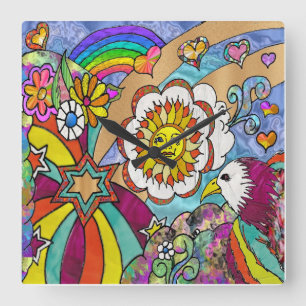 Retro 60s Psychedelic Sunshine Eagle Clock
