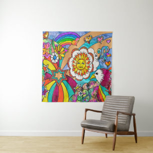 Retro 60s Psychedelic Sunshine Eagle Tapestry
