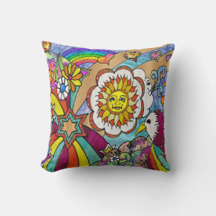 Retro 60s Psychedelic Sunshine Eagle Throw Pillow