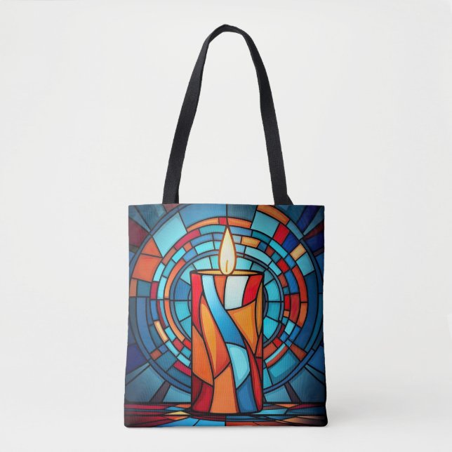 Retro 60s Stained Glass Candle Tote Bag (Front)