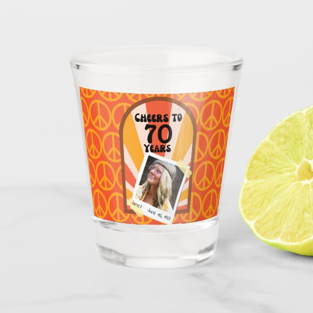    Retro 60's Sunrise Cheers to Years Shot Glass (Front)
