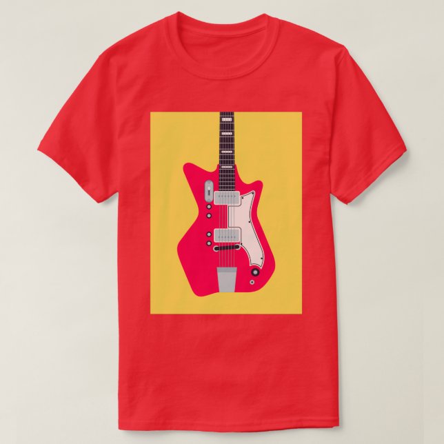 Retro 60s Surf Rock Electric Guitar Yellow T-Shirt (Design Front)