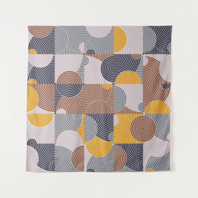 Retro 60s Tiles: Colourful Geometric Pattern Tapestry (Front)