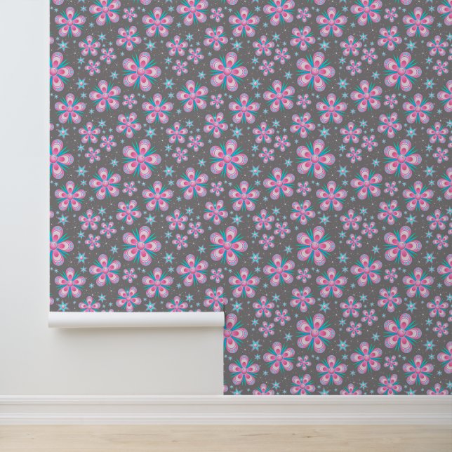 Retro 60s Trendy Pink Flower Pattern  Wallpaper (Application)