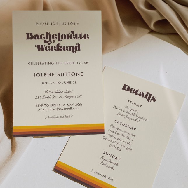 Retro 60s vintage colours Bachelorette Weekend Invitation (Creator Uploaded)