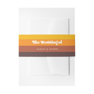 Retro 60s vintage colours wedding invitation belly band