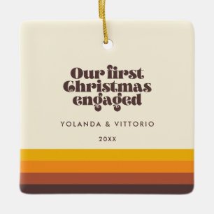 Retro 60s vintage First Christmas engaged photo Ceramic Ornament