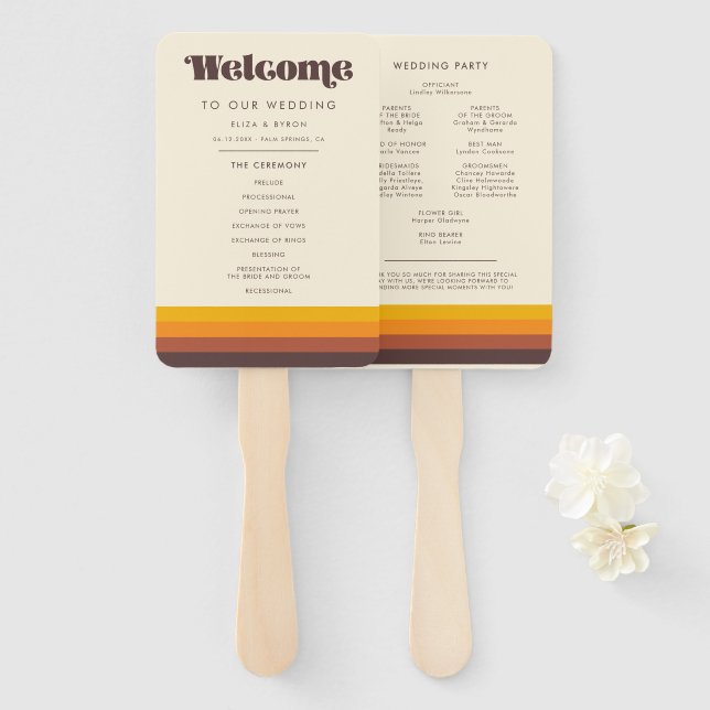 Retro 60s Vintage Program & Wedding Party Hand Fan (Front and Back)