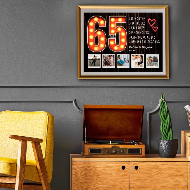 Retro 65th Anniversary Hearts Custom Photo Collage Poster (Creator Uploaded)