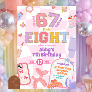 Retro 67 Aesthetic Girl 8th Birthday Patch Party Invitation