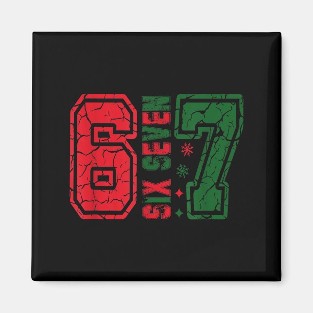 Retro 67 Funny Six Seven Meme 6 7 Number Christmas Magnet (Front)