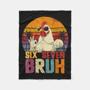 Retro 67 Six Seven Bruh Funny Chicken With Sungles Fleece Blanket