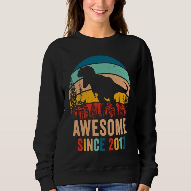 Retro 6th Bday Dinosaur T Rex Boys Awesome Since 2 Sweatshirt (Front)