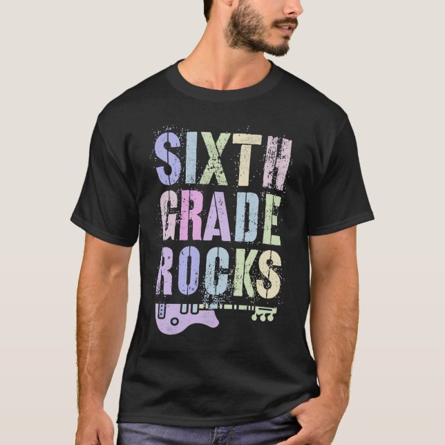 Retro 6th GRADE ROCKS Teacher Rockstar Squad Sixth T-Shirt (Front)