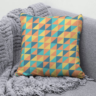 Retro 70 Blue & yellow Pastel Geometric pattern Cushion