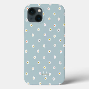 Retro 70’s White Daisy Flowers Boho Blue Design iPhone 13 Case