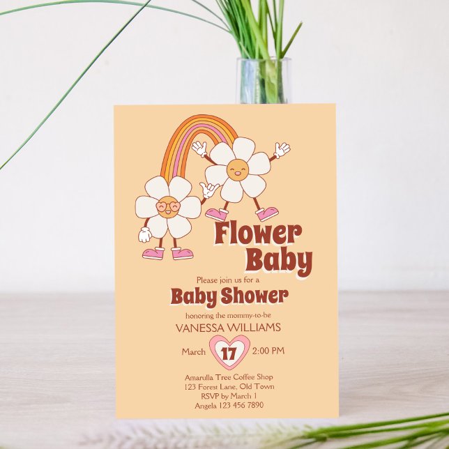 Retro 70ies groovy boho flower baby  invitation (Creator Uploaded)