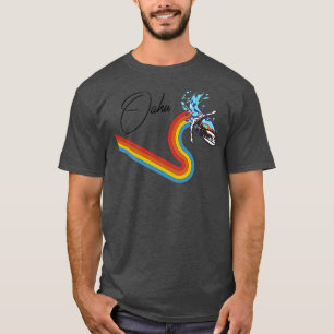 Retro 70s80s Style Rainbow Surfing Wave Oahu Hawai T-Shirt