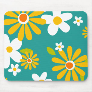 retro 70s 60s flower pattern style mouse pad