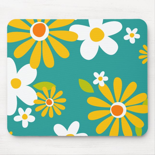 retro 70s 60s flower pattern style mouse pad (Front)