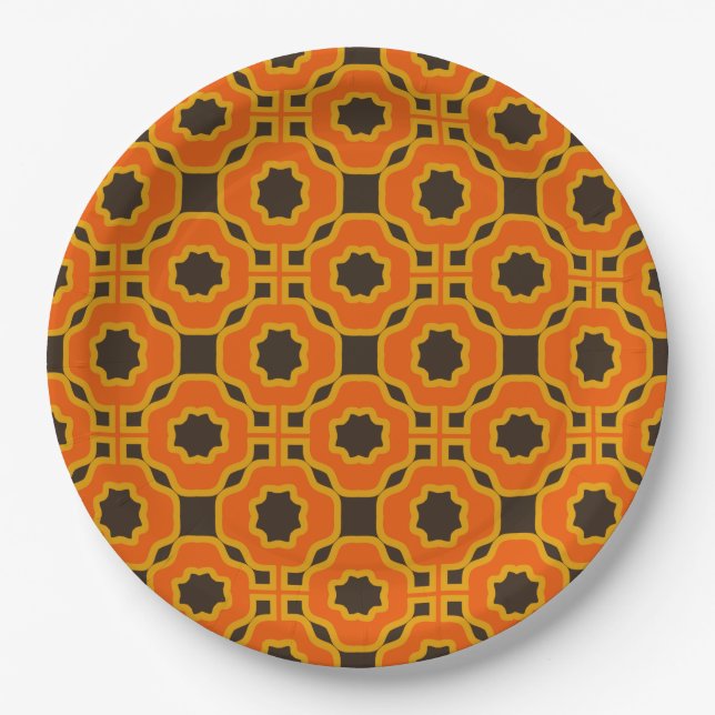 retro 70s 60s pattern style paper party plates (Front)