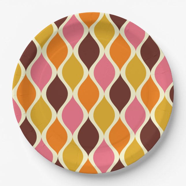 retro 70s 60s pattern style paper party plates (Front)