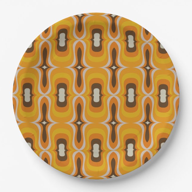 retro 70s 60s pattern style paper party plates (Front)
