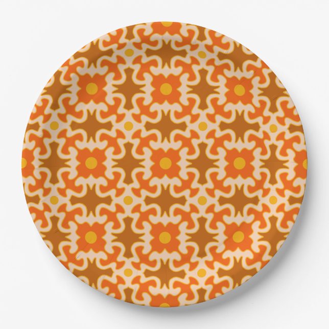 retro 70s 60s pattern style paper party plates (Front)