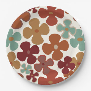 retro 70s 60s  pattern style paper party plates