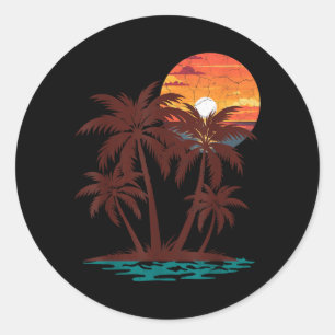 Retro 70s 80s Beach Sunset Palm Tree Summer Vibes Classic Round Sticker