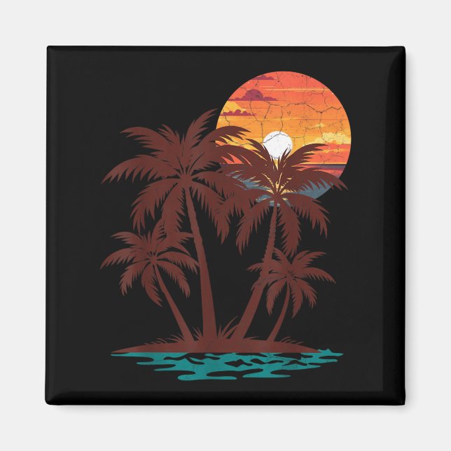Retro 70s 80s Beach Sunset Palm Tree Summer Vibes Magnet (Front)