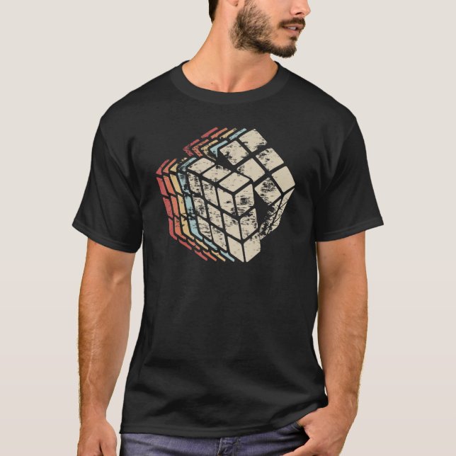 Retro 70s 80s Cuber Speed Cubing  Math Puzzle Men  T-Shirt (Front)