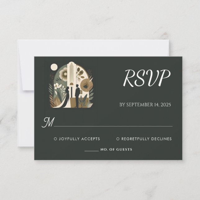 Retro 70s 80s Fast Bold Boho Courthouse Wedding RSVP Card (Front)