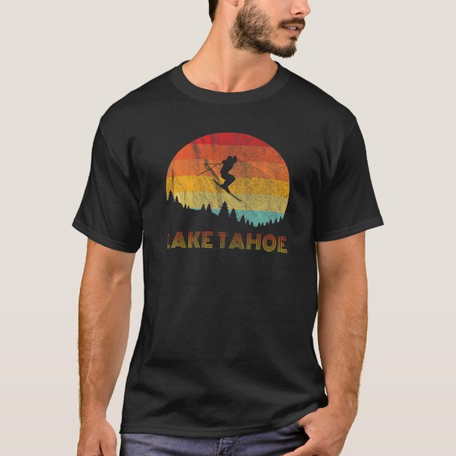 Retro 70s 80s Lake Tahoe Skiing Outdoors Gift Men  T-Shirt (Front)