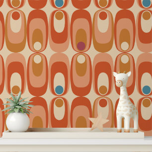 Retro 70s Abstract Geometric Brown Gold Blue Wallpaper