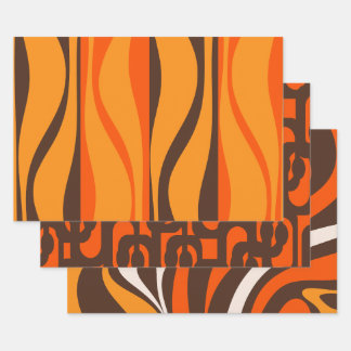 Retro 70s Abstract Patterns Vintage Brown Orange Wrapping Paper Sheet