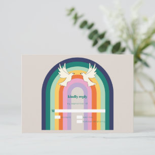 Retro 70s Arch Rainbow Dove RSVP Card