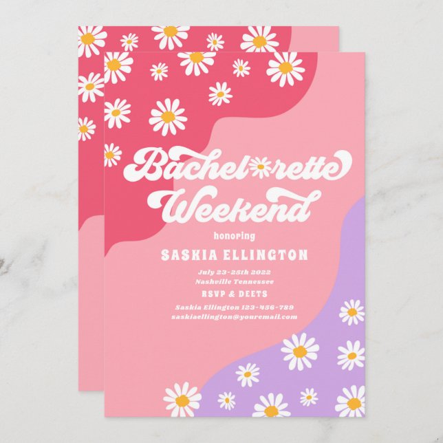 Retro 70s Bachelorette Weekend Itinerary Invitation (Front/Back)