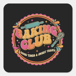 Retro 70s "Baking Club" Groovy Sweet Treats Desig Square Sticker