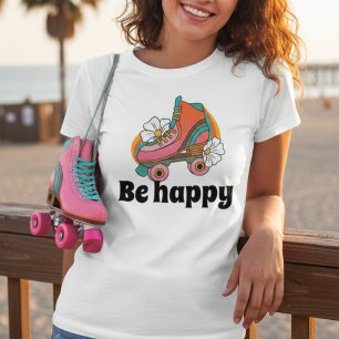 Retro 70s Be happy Floral skate T-Shirt