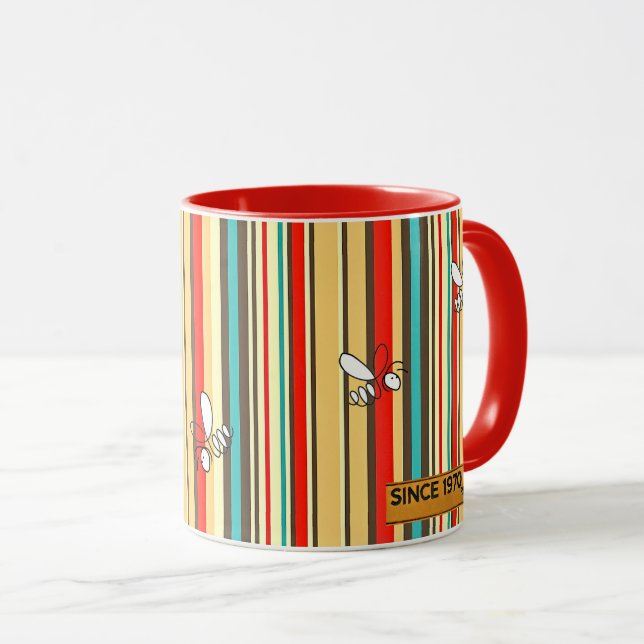 Retro 70s Bee Stripes Coffee Mug (Front Right)