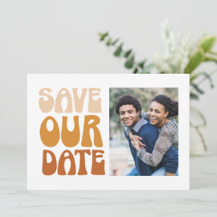 Retro 70s Beige Brown Bold Photo Wedding Boho Save The Date