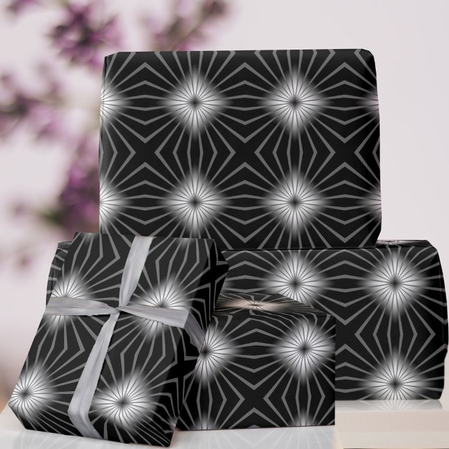 Retro 70s Black White Geometric Wrapping Paper (Funky black and white abstract wrapping paper just for you)