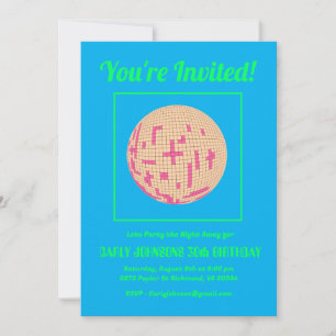 Retro 70s Blue Green Pink Disco 30th Birthday  Invitation
